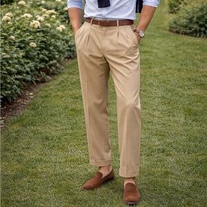 Falcone Dress Pants Men’s 35R 34x32 Tan Camel Cuffed Pleated Front Dadcore